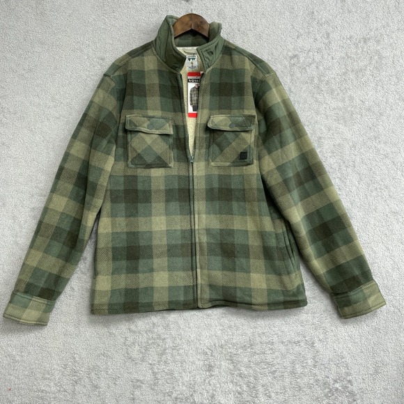 NEW Voyager Men's Size M Plaid Sherpa Lined Fleece Jacket Green - Picture 2 of 8